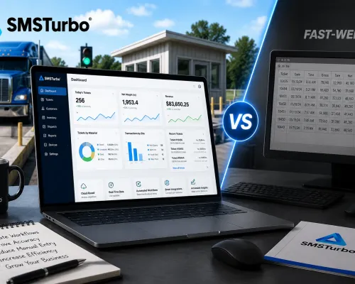 SMSTurbo vs Fast-Weigh truck scale software comparison at a truck scale facility