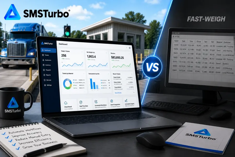 SMSTurbo vs Fast-Weigh truck scale software comparison at a truck scale facility