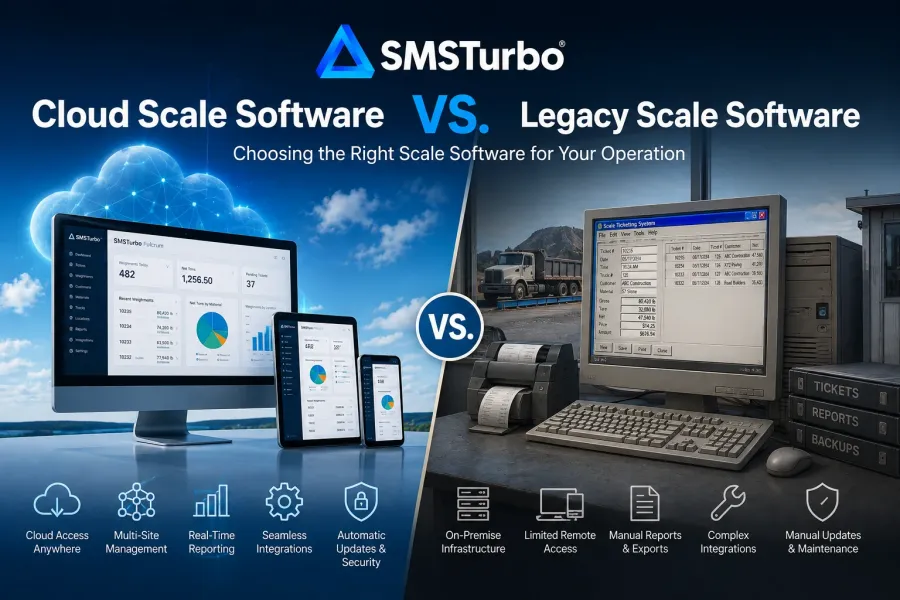 Cloud scale software compared with legacy scale software for truck scale operations