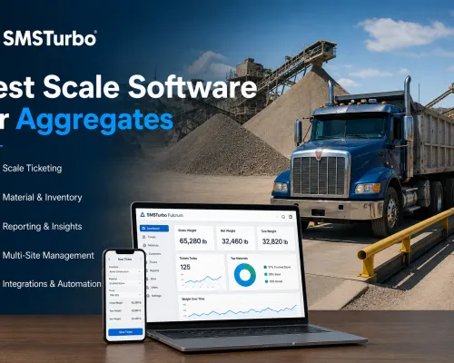 Aggregate truck on a scale using SMSTurbo scale software for ticketing and material management
